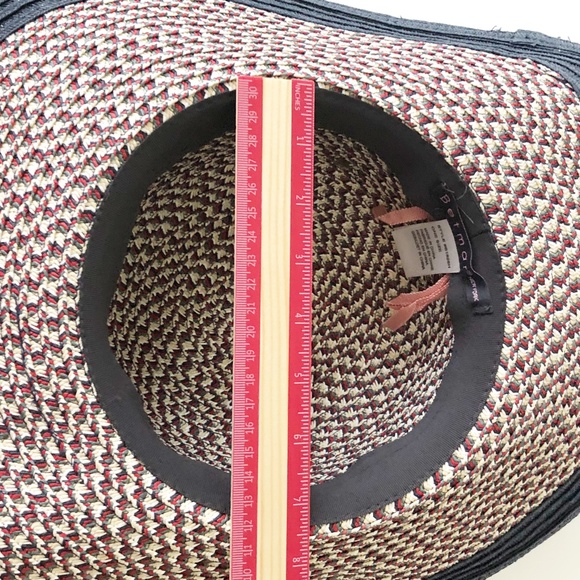 Betmar Wide Brim Floppy Beach Sun Hat Red Green White Cross Hatch Black Border - Picture 10 of 11